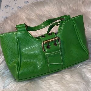 Tommy Hilfiger Y2K Green Leather Shoulder Bag with Brass Buckle
